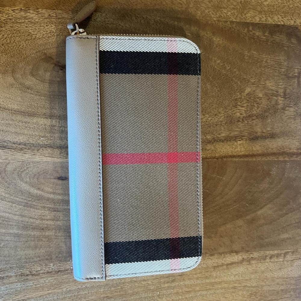 Burberry Plaid Wallet with Red and Black Accents